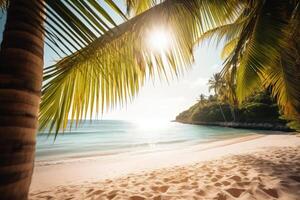 summer beach under palm leaves, vacation by the sea photo