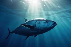 tuna fish in clear blue ocean water photo