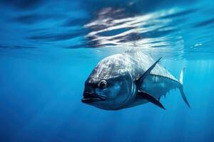 atún pescado en claro azul Oceano agua generativo ai foto