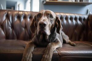 dog pet resting on the couch photo