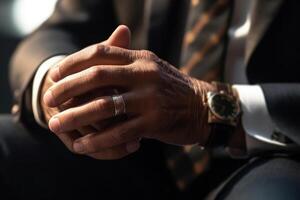 hands of a businessman in a business suit photo