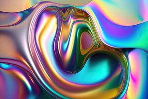 illustration of holographic liquid background. Holographic iridescent backdrop. Pearlescent gradient and foil effect for design prints. Rainbow metal photo