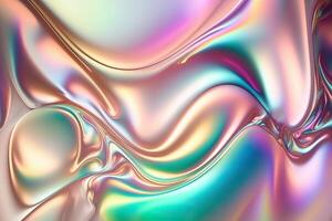 illustration of holographic liquid background. Holographic iridescent backdrop. Pearlescent gradient and foil effect for design prints. Rainbow metal photo