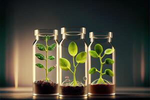 illustration of Science and biotechnology concept. Growing of plant in laboratory photo