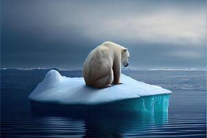 generativo ai ilustración de solitario blanco oso en iceberg, Aurora cielo foto