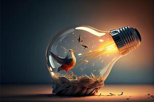 illustration of bright idea for business, education, star up growth, light bulbs on dark background, idea concept photo