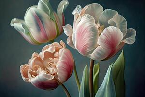 illustration of the luxurious beauty of delicate spring tulips in a range of pastel colors photo