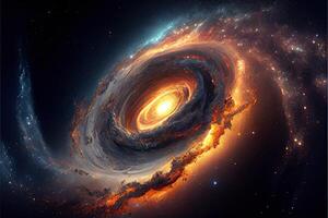 generativo ai ilustración de lechoso camino galaxia chocando con Andrómeda galaxia, universal y exterior espacio foto