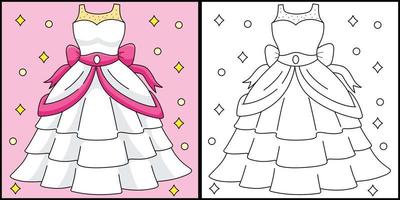 Wedding Gown Coloring Page Colored Illustration vector