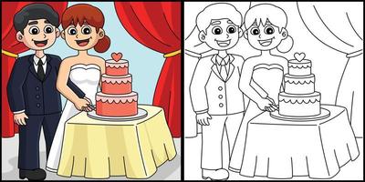 Wedding Groom And Bride Cutting Cake Illustration vector