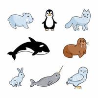 conjunto de ilustraciones para niños. animales de ártico y Antártida. vector