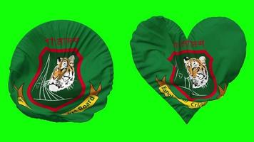 Bangladesh Grillo junta, bbc bandera en corazón y redondo forma ondulación sin costura bucle, serpenteado ondulación lento movimiento bandera, croma llave, 3d representación video