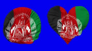 Afghanistan Flag in Heart and Round Shape Waving Seamless Looping, Looped Waving Slow Motion Flag, Chroma Key, 3D Rendering video