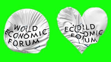 World Economic Forum, WEF Flag in Heart and Round Shape Waving Seamless Looping, Looped Waving Slow Motion Flag, Chroma Key, 3D Rendering video