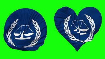 International Criminal Court, ICC Flag in Heart and Round Shape Waving Seamless Looping, Looped Waving Slow Motion Flag, Chroma Key, 3D Rendering video