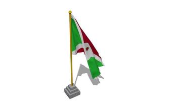 Burundi bandeira começar vôo dentro a vento com pólo base, 3d Renderização, luma fosco seleção video