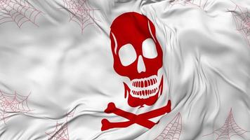 Skulls Danger Sign Flag Seamless Looping Background, Looped Bump Texture Cloth Waving Slow Motion, 3D Rendering video