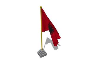 Albania bandera comienzo volador en el viento con polo base, 3d representación, luma mate selección video