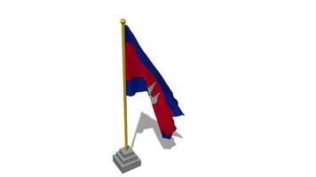 cambodia flagga Start flygande i de vind med Pol bas, 3d tolkning, luma matt urval video