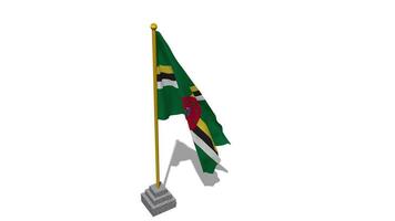 Dominica Flagge Start fliegend im das Wind mit Pole Base, 3d Wiedergabe, Luma matt Auswahl video