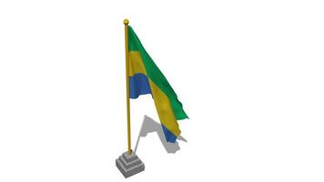 Gabon Flag Start Flying in The Wind with Pole Base, 3D Rendering, Luma Matte Selection video