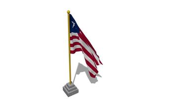 Liberia Flag Start Flying in The Wind with Pole Base, 3D Rendering, Luma Matte Selection video