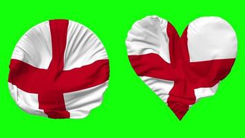 England Flag in Heart and Round Shape Waving Seamless Looping, Looped Waving Slow Motion Flag, Chroma Key, 3D Rendering video