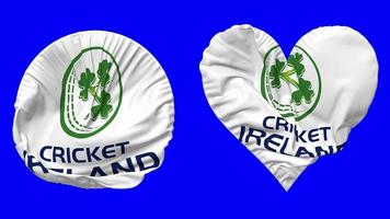 criquet Irlande, ci drapeau dans cœur et rond forme agitant sans couture en boucle, en boucle agitant lent mouvement drapeau, chrominance clé, 3d le rendu video