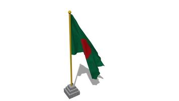 Bangladesh Flag Start Flying in The Wind with Pole Base, 3D Rendering, Luma Matte Selection video