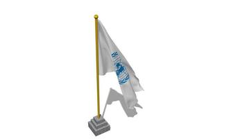 unido naciones, Naciones Unidas bandera comienzo volador en el viento con polo base, 3d representación, luma mate selección video