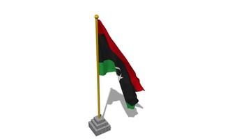 Libia bandera comienzo volador en el viento con polo base, 3d representación, luma mate selección video