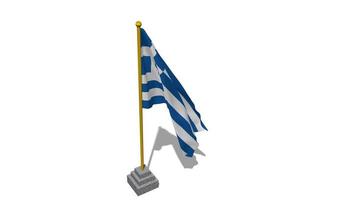 Grecia bandera comienzo volador en el viento con polo base, 3d representación, luma mate selección video