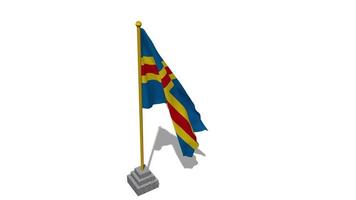 Aland Islands Flag Start Flying in The Wind with Pole Base, 3D Rendering, Luma Matte Selection video