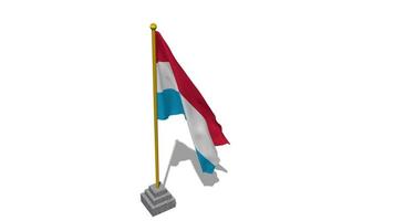 Luxembourg Flag Start Flying in The Wind with Pole Base, 3D Rendering, Luma Matte Selection video