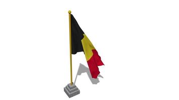 Belgium Flag Start Flying in The Wind with Pole Base, 3D Rendering, Luma Matte Selection video