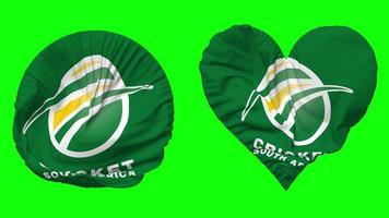 Cricket South Africa, CSA Flag in Heart and Round Shape Waving Seamless Looping, Looped Waving Slow Motion Flag, Chroma Key, 3D Rendering video