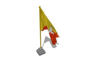 bhutan flagga Start flygande i de vind med Pol bas, 3d tolkning, luma matt urval video
