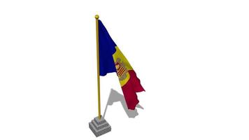 Andorra Flag Start Flying in The Wind with Pole Base, 3D Rendering, Luma Matte Selection video