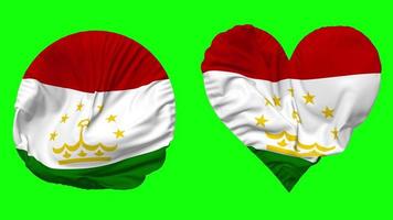 Tajikistan Flag in Heart and Round Shape Waving Seamless Looping, Looped Waving Slow Motion Flag, Chroma Key, 3D Rendering video