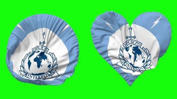 International Criminal Police Organization, ICPO, INTERPOL Flag in Heart and Round Shape Waving Seamless Looping, Looped Waving Slow Motion Flag, Chroma Key, 3D Rendering video