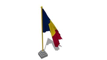 Chad Flag Start Flying in The Wind with Pole Base, 3D Rendering, Luma Matte Selection video