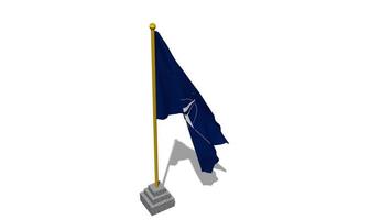 norte atlántico tratado organización, OTAN bandera comienzo volador en el viento con polo base, 3d representación, luma mate selección video