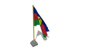 Neu Kaledonien Flagge Start fliegend im das Wind mit Pole Base, 3d Wiedergabe, Luma matt Auswahl video