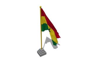 Ghana bandera comienzo volador en el viento con polo base, 3d representación, luma mate selección video