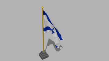 Israel Flag Start Flying in The Wind with Pole Base, 3D Rendering, Luma Matte Selection video