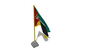 Mozambique Flagge Start fliegend im das Wind mit Pole Base, 3d Wiedergabe, Luma matt Auswahl video