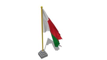 Madagascar Flag Start Flying in The Wind with Pole Base, 3D Rendering, Luma Matte Selection video