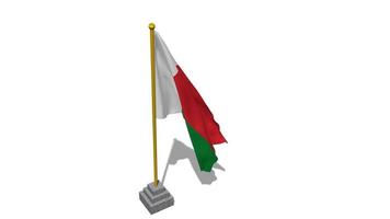 Madagascar bandera comienzo volador en el viento con polo base, 3d representación, luma mate selección video