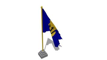 Barbados Flag Start Flying in The Wind with Pole Base, 3D Rendering, Luma Matte Selection video