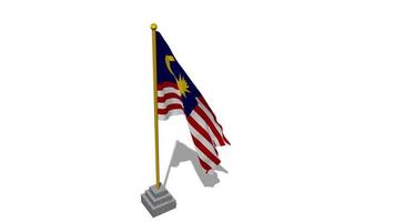 Malaysia Flag Start Flying in The Wind with Pole Base, 3D Rendering, Luma Matte Selection video